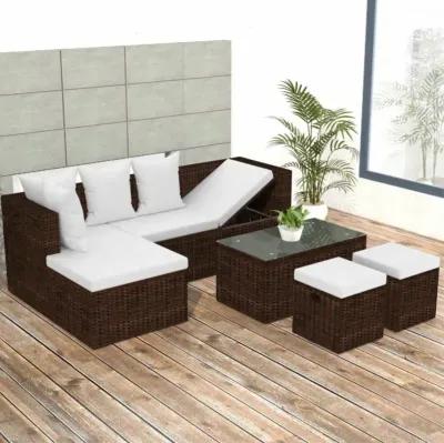 vidaXL 4 Piece Garden Lounge Set with Cushions Poly Rattan Brown