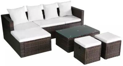 vidaXL 4 Piece Garden Lounge Set with Cushions Poly Rattan Brown