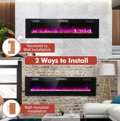 Hivvago 60 Inches Ultra-thin Electric Fireplace with Remote Control and Timer Function