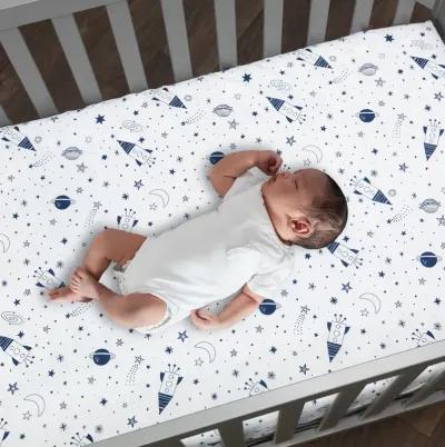 Lambs & Ivy Sky Rocket 5-Piece Blue Galaxy/Space Nursery Baby Crib Bedding Set