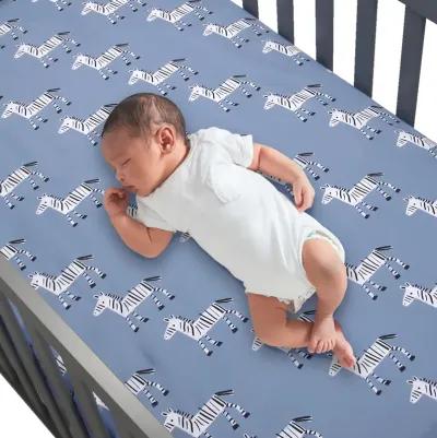 Lambs & Ivy Signature Zebra Blue Organic Cotton 2-Pack Fitted Crib Sheets