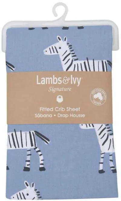 Lambs & Ivy Signature Zebra Blue Organic Cotton 2-Pack Fitted Crib Sheets