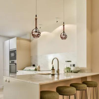 VONN Lighting Integrated LED Height Adjustable Pendant Light with Glass Shade in Antique Brass