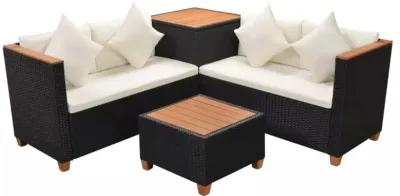 vidaXL 4 Piece Garden Lounge Set with Cushions Poly Rattan Black