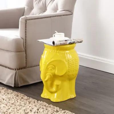 Orla 18.5" Modern Bohemian Elephant Ceramic Garden Stool, Yellow