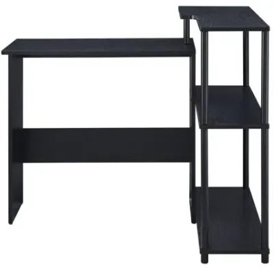 Writing Desk with L Shaped Design and 3 Tier Wooden Shelves, Black-Benzara