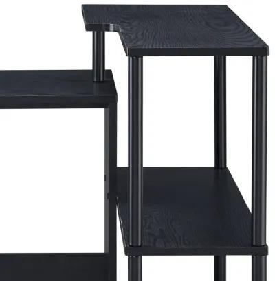 Writing Desk with L Shaped Design and 3 Tier Wooden Shelves, Black-Benzara