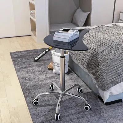 Hivvago Adjustable Height Tempered Glass Table Desk Table with Lockable Wheels