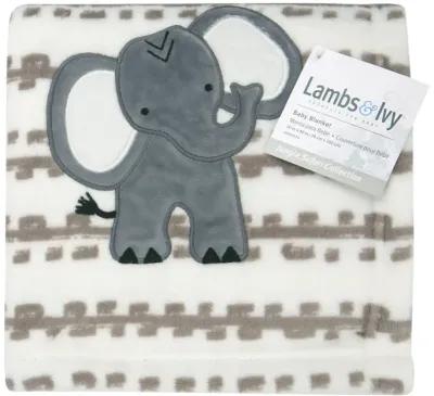 Lambs & Ivy Jungle Safari White/Tan Plush Minky Elephant Nursery Baby Blanket