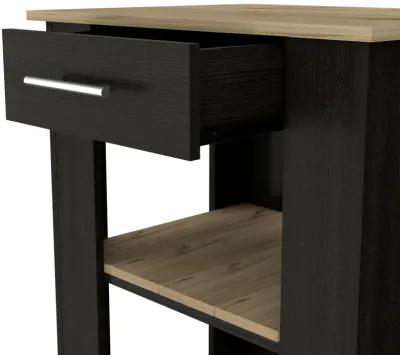 Kitchen Island 37" H, 2-Open Storage Shelves, 1-Drawer, Towel Hanger, Black / Light Oak