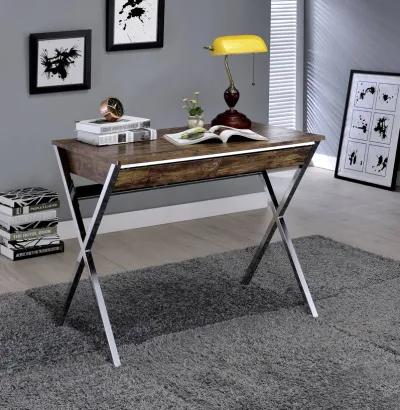 ACME Callers Writing Desk, Weathered Oak & Chrome