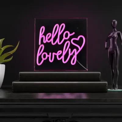 Hello Lovely 10" Square Contemporary Glam Acrylic Box USB Operated LED Neon Light, Pink