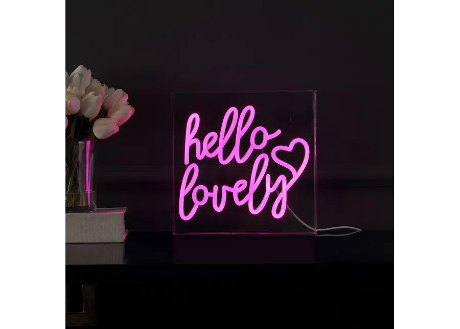 Hello Lovely 10" Square Contemporary Glam Acrylic Box USB Operated LED Neon Light, Pink