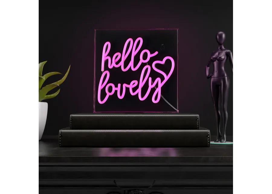 Hello Lovely 10" Square Contemporary Glam Acrylic Box USB Operated LED Neon Light, Pink