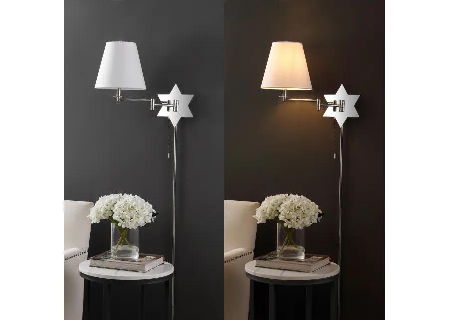 David Modern French Country Swing Arm Plug-In or Hardwired Iron LED Star Wall Sconce with Pull-Chain and USB Charging Port