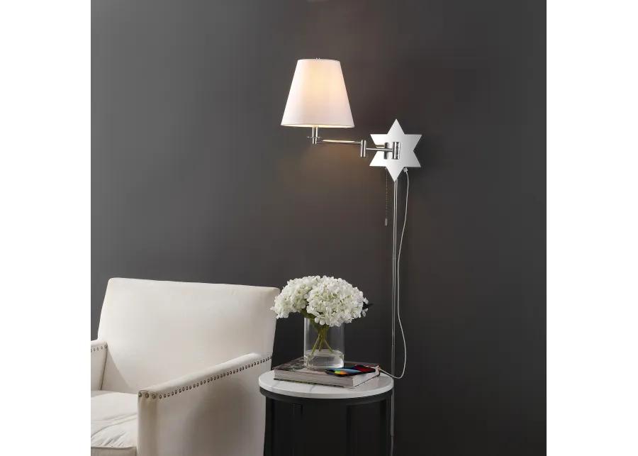 David Modern French Country Swing Arm Plug-In or Hardwired Iron LED Star Wall Sconce with Pull-Chain and USB Charging Port