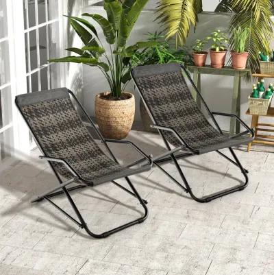 Outdoor Patio PE Wicker Rocking Chair with Armrests and Metal Frame-Grey