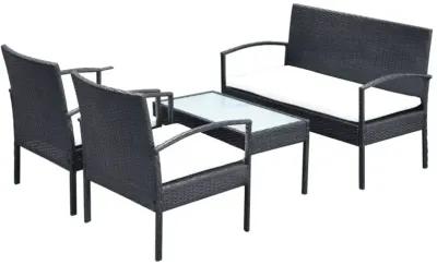 vidaXL 4 Piece Garden Lounge Set with Cushions Poly Rattan Black