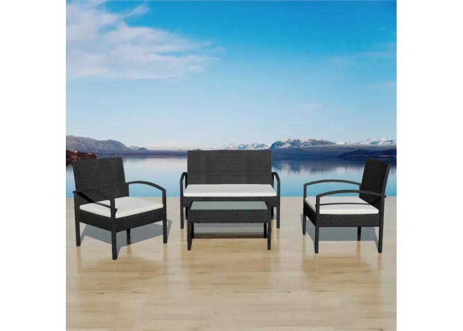 vidaXL 4 Piece Garden Lounge Set with Cushions Poly Rattan Black