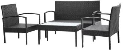 vidaXL 4 Piece Garden Lounge Set with Cushions Poly Rattan Black