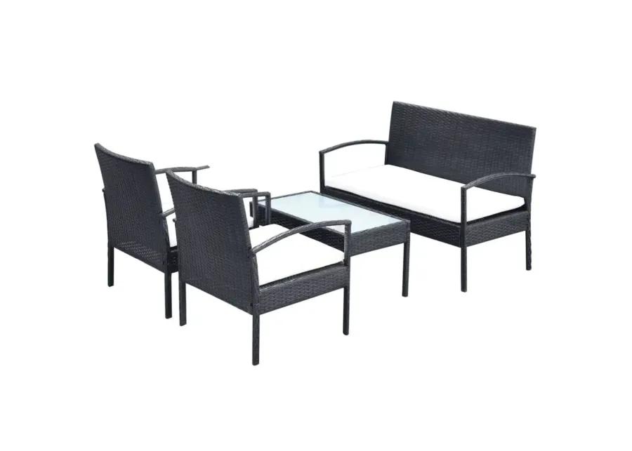 vidaXL 4 Piece Garden Lounge Set with Cushions Poly Rattan Black