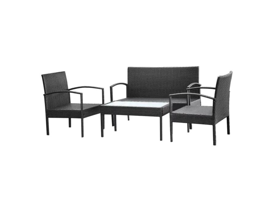 vidaXL 4 Piece Garden Lounge Set with Cushions Poly Rattan Black