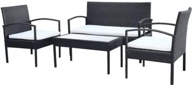 vidaXL 4 Piece Garden Lounge Set with Cushions Poly Rattan Black