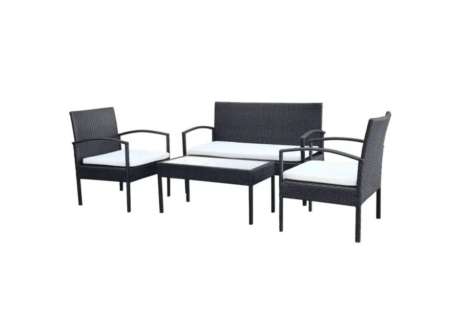 vidaXL 4 Piece Garden Lounge Set with Cushions Poly Rattan Black