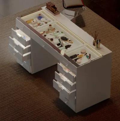 VANITII 13 Drawers Modern Makeup Vanity Desk Dressers with  Lights for Bedroom White Finish with 15 LED Bulbs Mirror  (Installation not included)