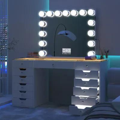 VANITII 13 Drawers Modern Makeup Vanity Desk Dressers with  Lights for Bedroom White Finish with 15 LED Bulbs Mirror  (Installation not included)