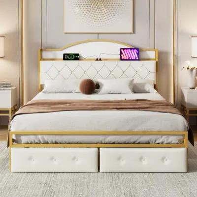 Merax Metal Platform Bed With  Storage Headboard