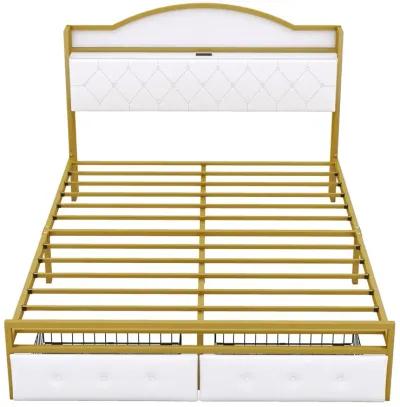 Merax Metal Platform Bed With  Storage Headboard