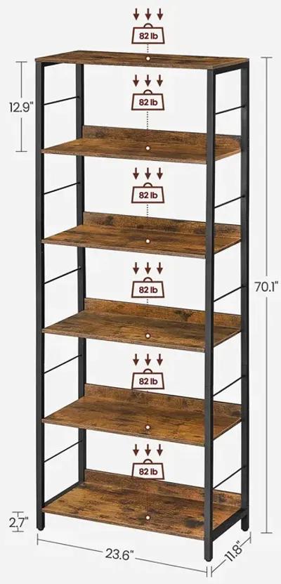 6-Tier Industrial Bookshelf with Metal Frame for Modern Home Storage