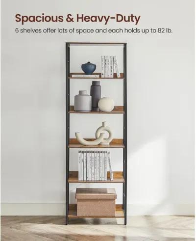 6-Tier Industrial Bookshelf with Metal Frame for Modern Home Storage