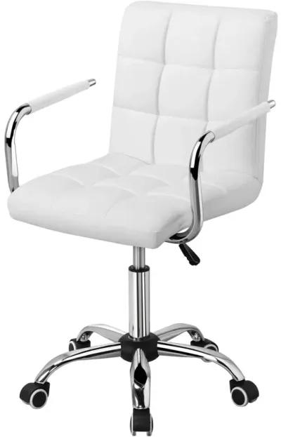 Hivvago White Modern Faux Leather Mid-Back Swivel Office Chair with Armrests and Wheels