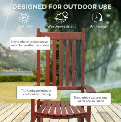 Outsunny Outdoor Rocking Chair, Wooden Rocking Patio Chairs with Rustic High Back, Slatted Seat and Backrest for Indoor, Backyard, Garden, Wine Red