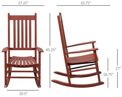 Outsunny Outdoor Rocking Chair, Wooden Rocking Patio Chairs with Rustic High Back, Slatted Seat and Backrest for Indoor, Backyard, Garden, Wine Red