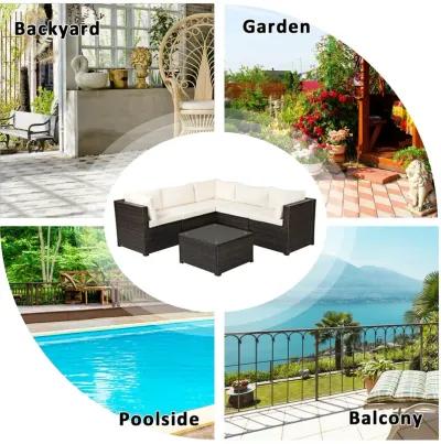 6 Pieces Patio Rattan Furniture Set Sectional Cushioned Sofa Deck