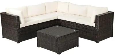 6 Pieces Patio Rattan Furniture Set Sectional Cushioned Sofa Deck