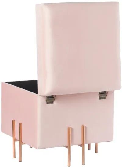 Square Velvet Storage Ottoman with Rose Gold Legs, Pink