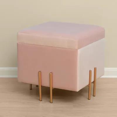 Square Velvet Storage Ottoman with Rose Gold Legs, Pink