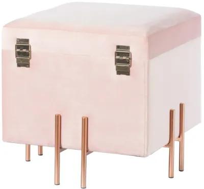 Square Velvet Storage Ottoman with Rose Gold Legs, Pink