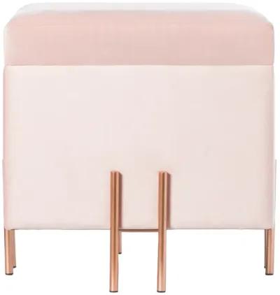 Square Velvet Storage Ottoman with Rose Gold Legs, Pink