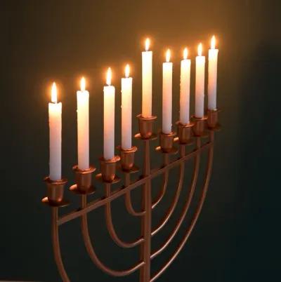 Modern Solid Metal Judaica Hanukkah Menorah 9 Branched Candelabra, Copper Finish Large