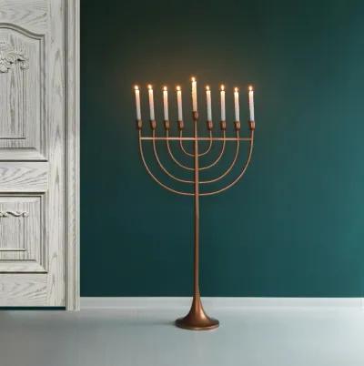 Modern Solid Metal Judaica Hanukkah Menorah 9 Branched Candelabra, Copper Finish Large