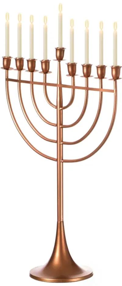 Modern Solid Metal Judaica Hanukkah Menorah 9 Branched Candelabra, Copper Finish Large