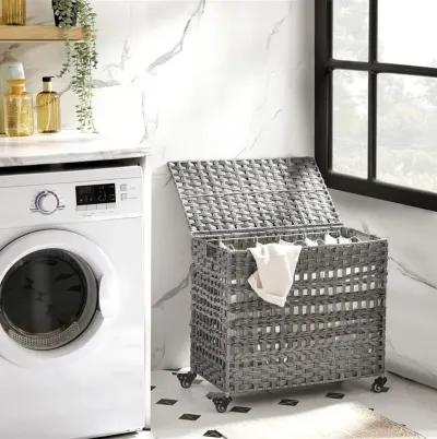 Handwoven Laundry Basket with 3 Removable Bags and Lid for Living Room or Bathroom