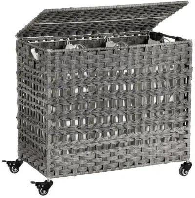 Handwoven Laundry Basket with 3 Removable Bags and Lid for Living Room or Bathroom