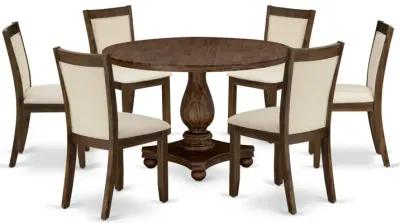 East West Furniture East West Furniture I2MZ7-NN-32 7-Piece Dining Set - A Beautiful Wooden Table and 6 Beautiful Light Beige Linen Fabric Dining Chairs with Stylish High Back (Sand Blasting Antique Walnut Finish)