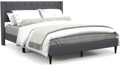 Queen Size Upholstered Platform Bed with Button Tufted Wingback Headboard